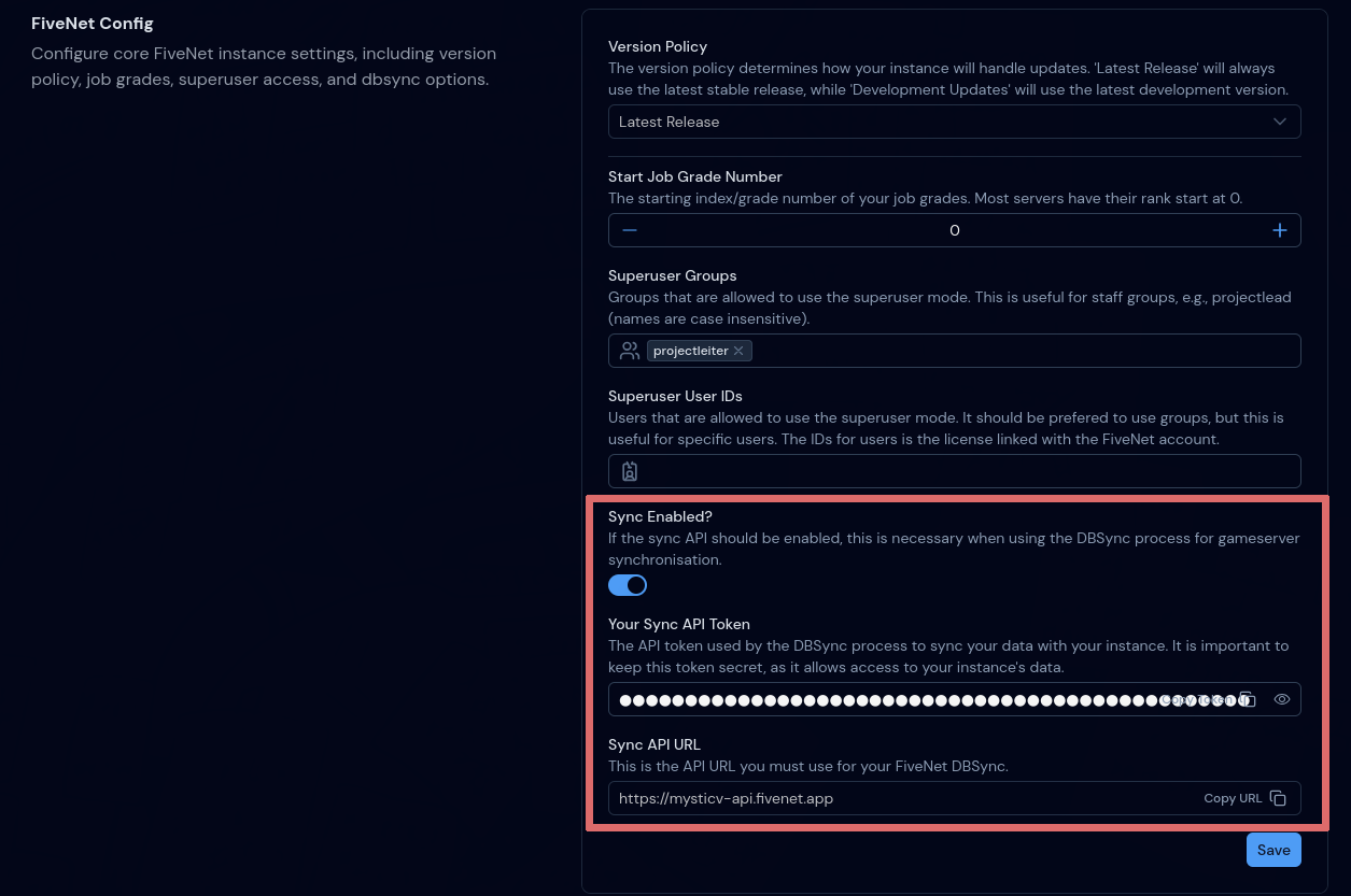 FiveNet Cloud Instance Settings